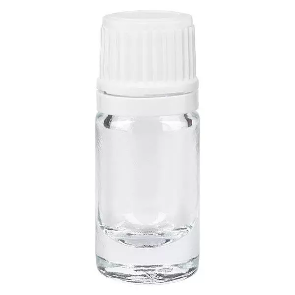 Helder glazen flessen 5ml met wit druppelsluiting 1.2mm VR