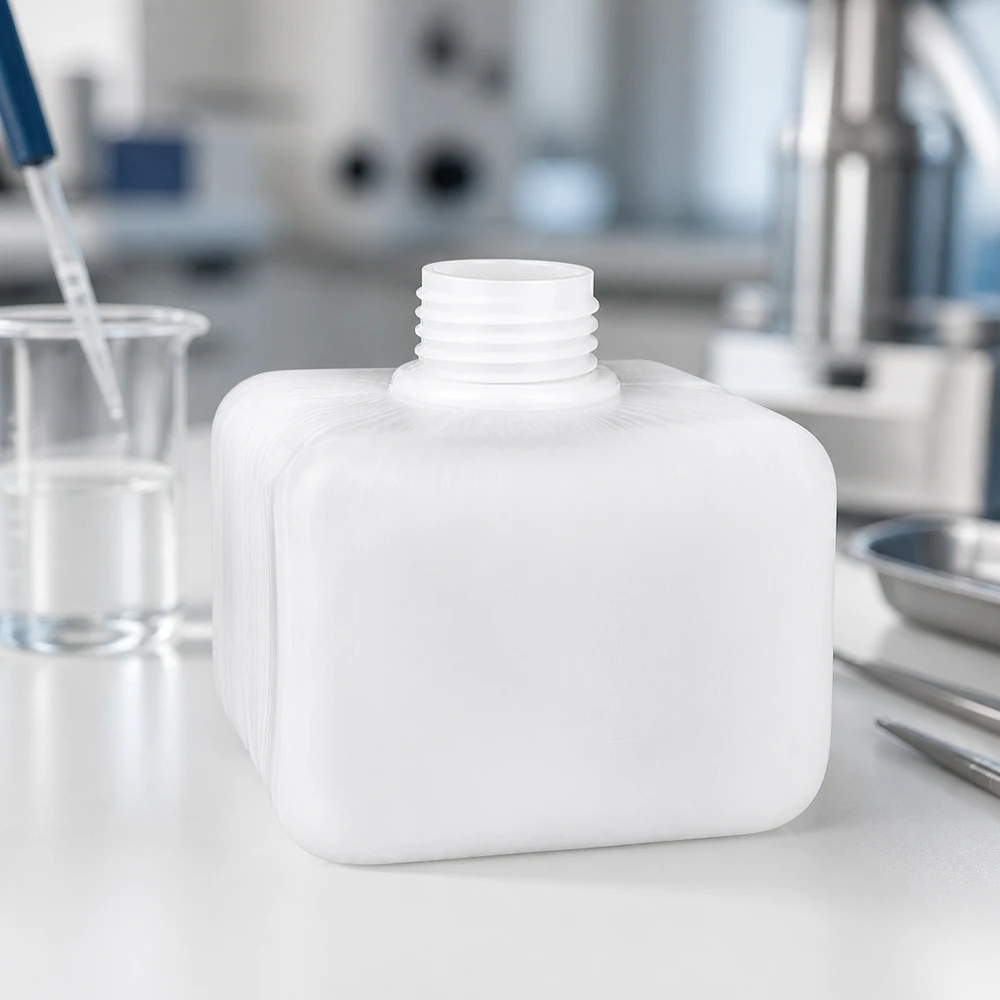 Chemicaliënfles 250 ml, nauwe hals Compacte PE-HD-fles van 250 ml met smalle hals (GL28) voor chemicaliën, zuren en oplosmiddelen