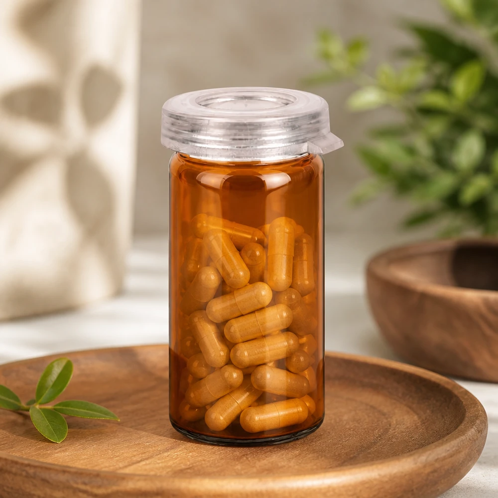 5ml tablettenglas helder glas incl. klikdeksel (rolrand glas) Glas met gerolde rand, 5 ml, bruin glas, lichtbeschermd, voor het bewaren van kruidencapsules in de wellnessruimte
