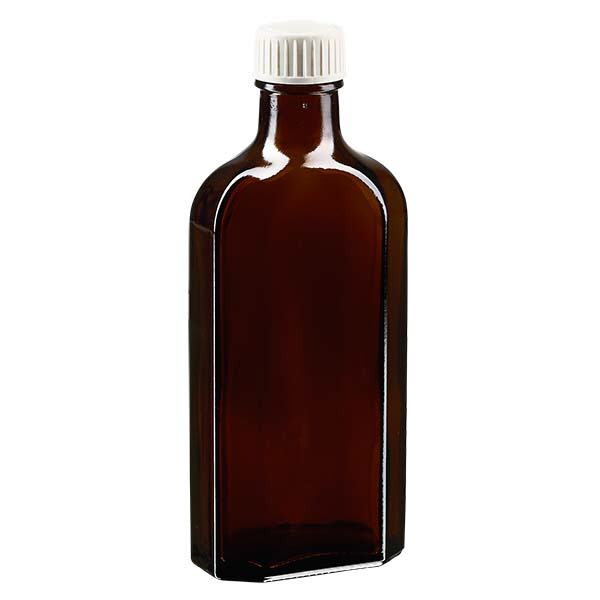 150 ml bruine meplatfles met DIN 22 monding, inclusief schroefsluiting DIN 22 wit met PE-schuiminzetstuk 150 ml bruine meplatfles met DIN 22 monding, inclusief schroefsluiting DIN 22 wit met PE-schuiminzetstuk