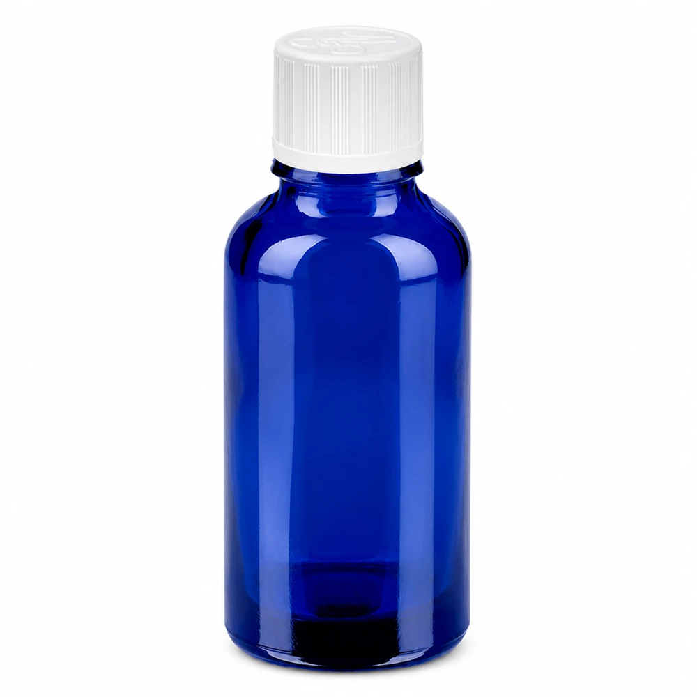 Glazen flesje van 30 ml in elegant kobaltblauw met stevige schroefdop