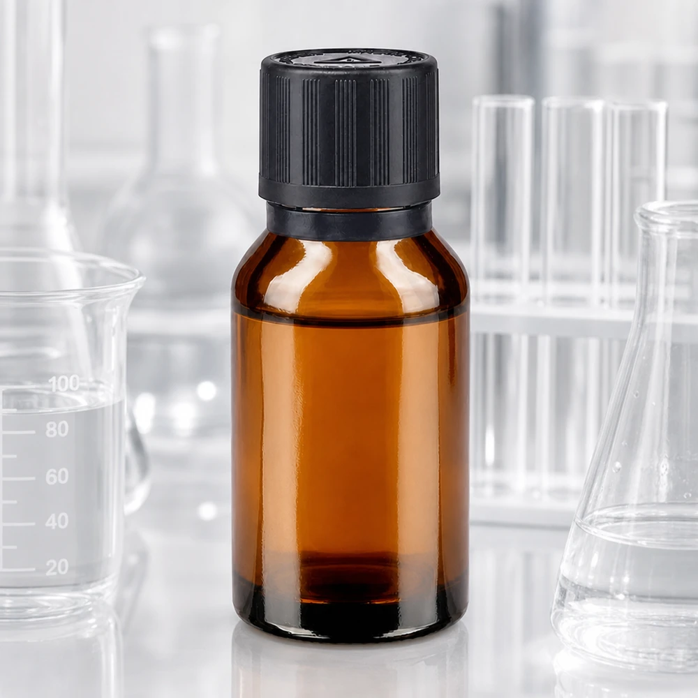 Farmaceutisch flesje van bruin glas van 15 ml met druppelaar voor gebruik in een professionele laboratoriumomgeving