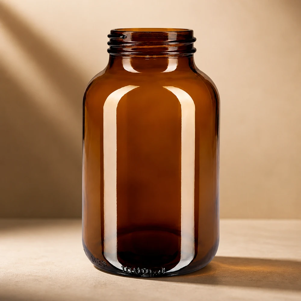 Robuuste 1000 ml glazen fles in bruin om te beschermen tegen UV-licht en schadelijke straling