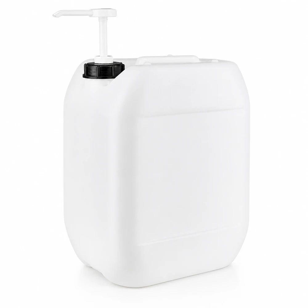Stevige industriële jerrycan van 10 liter met pompdispenser voor schoonmaakmiddelen en vloeibare zeep