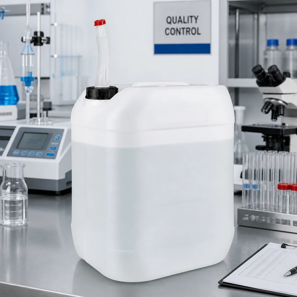 Transportkanister van 20 liter met ergonomische uitloop voor het veilig aftappen van vloeistoffen
