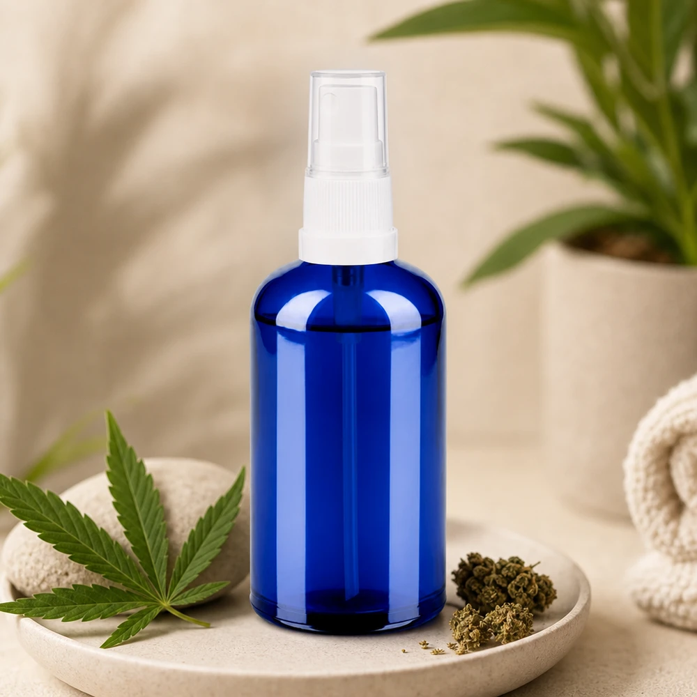 Transparante BlueLine spuitfles van 100 ml met witte verstuiver voor professionele toepassingen