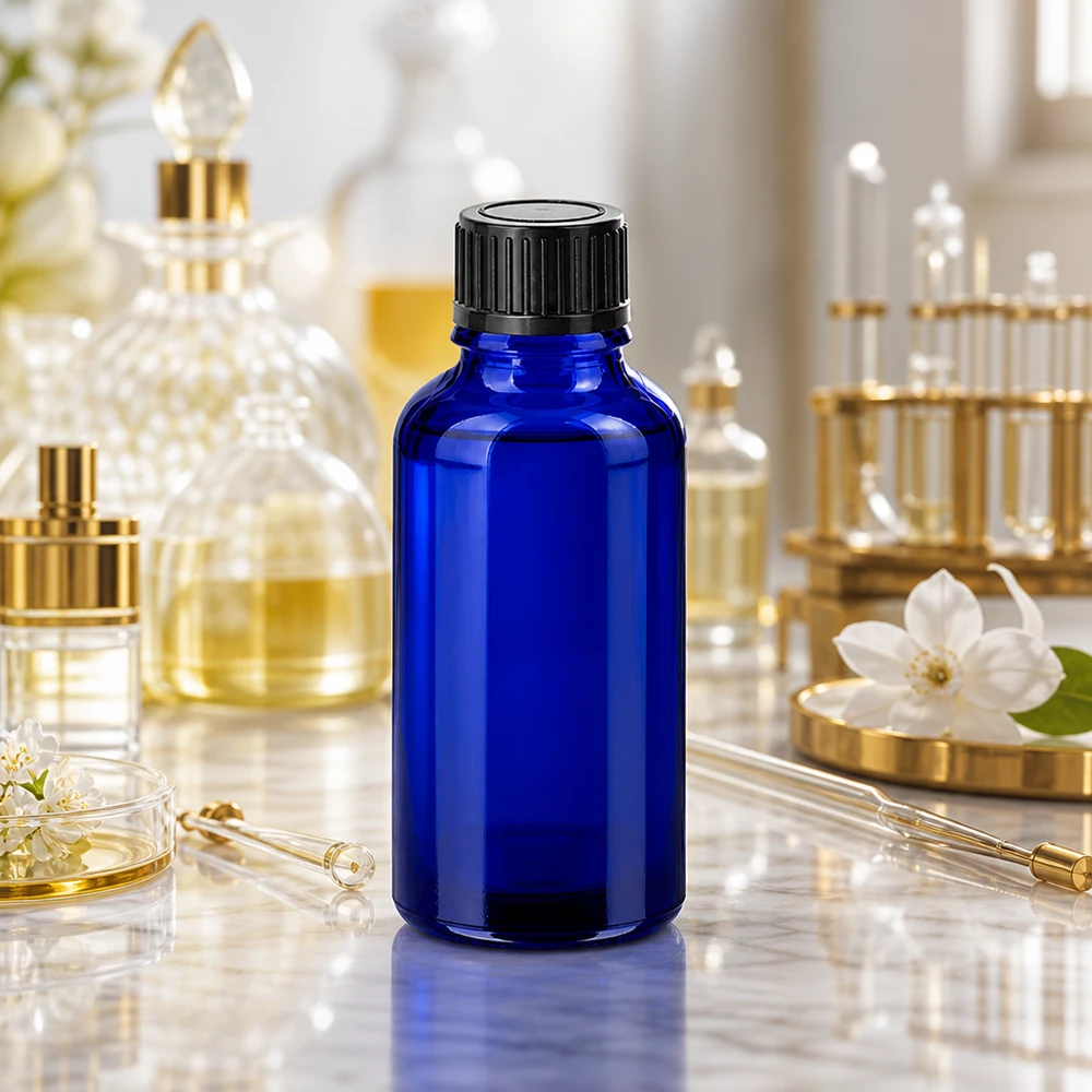 30ml glazen fles UT18/30 in intens kobaltblauw voor het optimaal bewaren van natuurlijke essences