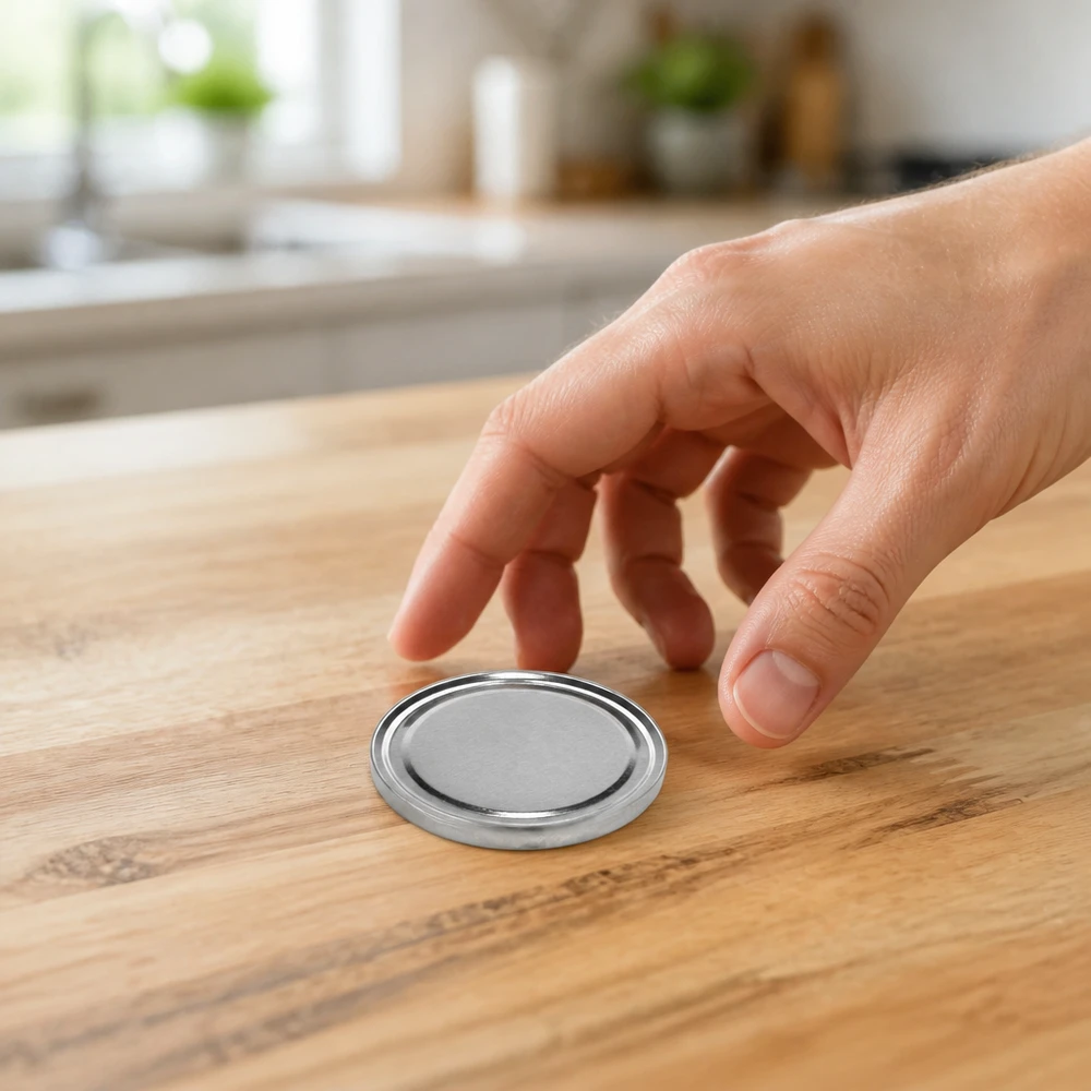 58 mm BasicSeal-deksel, zilver (TO58) UNiTWIST De compacte 58 mm UniTwist-afsluitdop (zilver, TO58) wordt met de hand op de tafel geplaatst