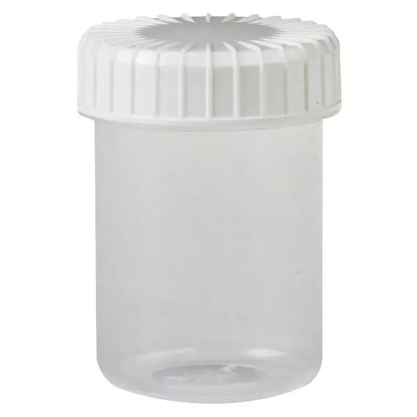 Kunststof pot 40ml transparant met geribbeld wit schroefdeksel van PE, type sluiting standaard