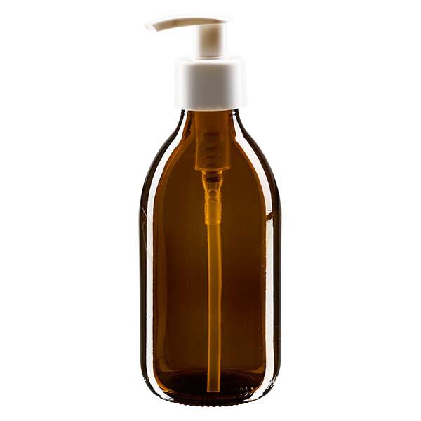250ml Euro-medicijnfles bruin met witte dispenserpomp 250ml Euro-medicijnfles bruin met witte dispenserpomp
