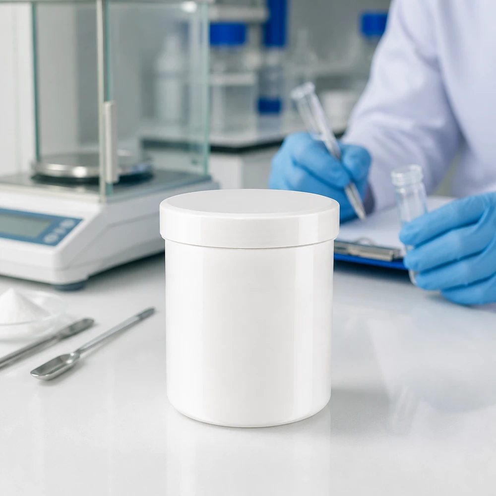 Zalfpot 30 g wit met schroefdeksel wit (PP) Voor apotheken geschikte zalfpot van 30 g, gemaakt van wit polypropyleen, met een lekvrije schroefdop