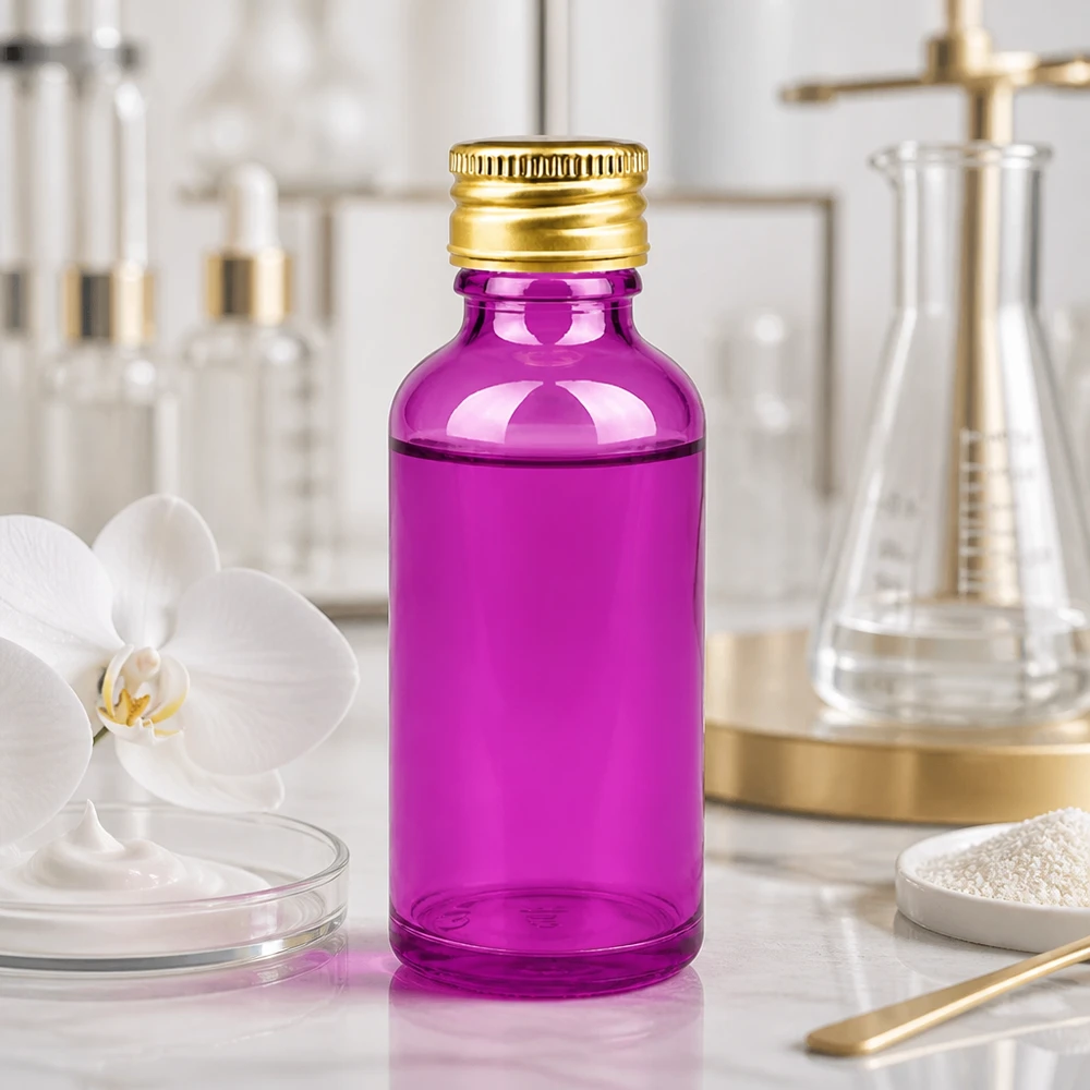 Laboratoriumkwaliteit fles 50ml gemaakt van violet borosilicaatglas met chemicaliënbestendige eigenschappen
