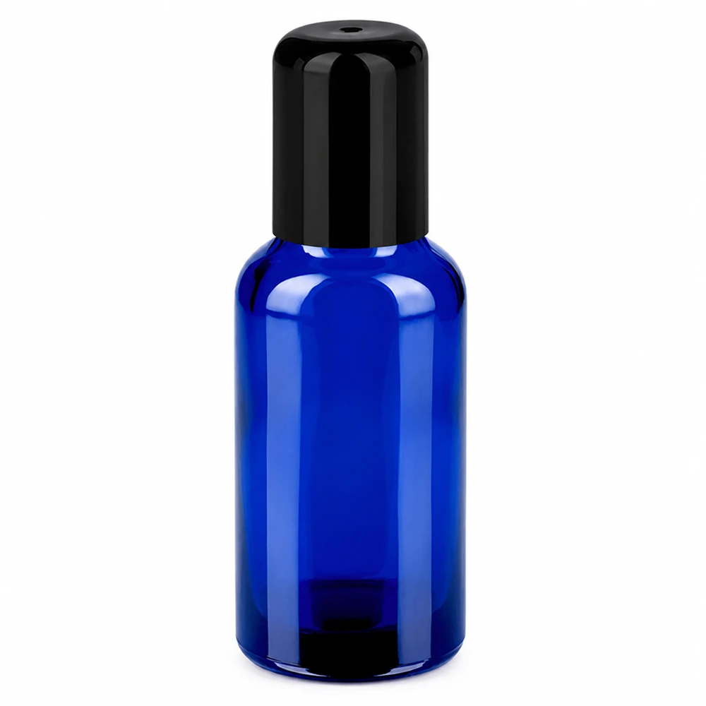 30ml flacon roll-on zwart STD BlueLine UT18/30 Hoogwaardige glazen flacon met roll-on functie 30ml inhoud blauw zwart