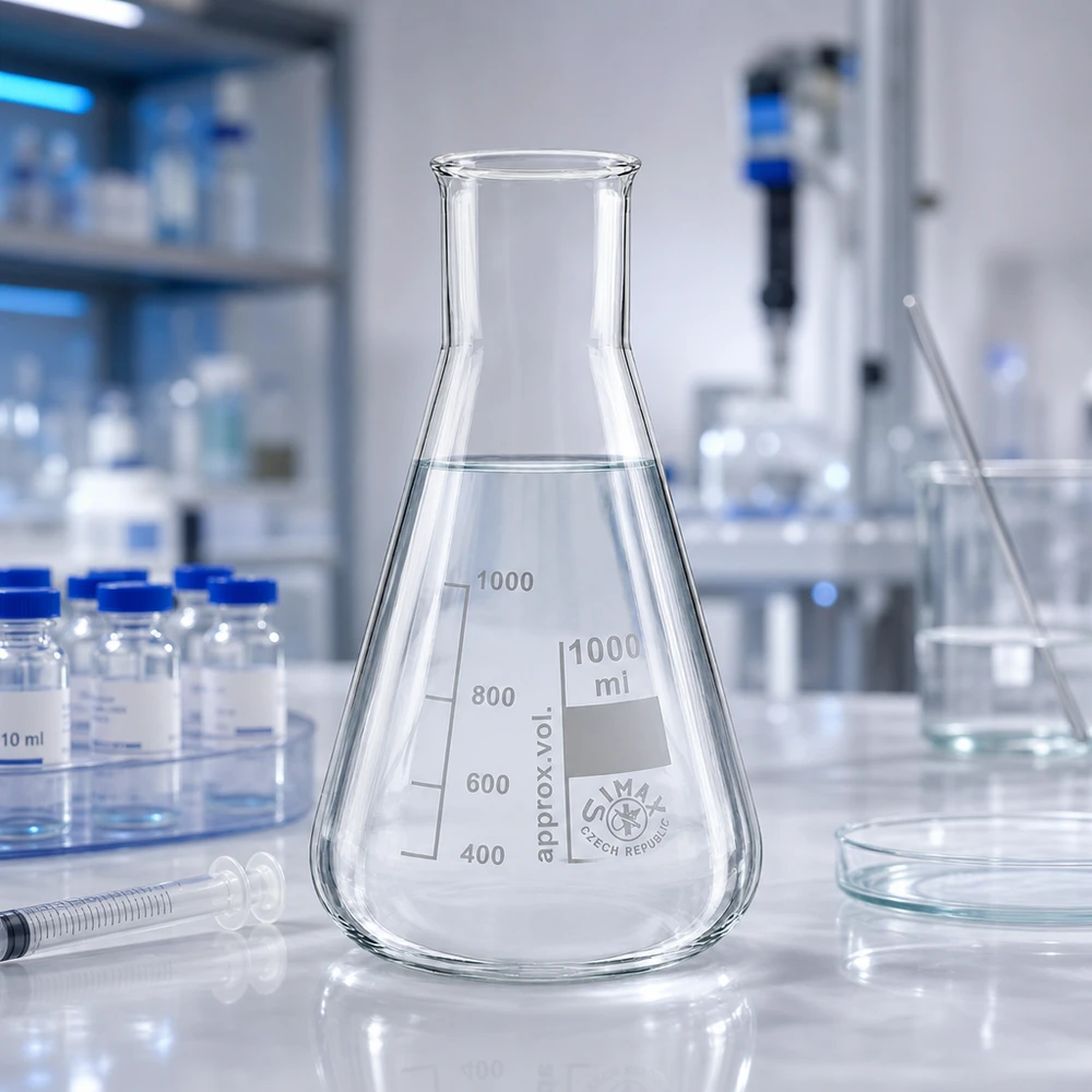 Erlenmeyer 1000ml wijde hals borosilicaat met afgeronde rand