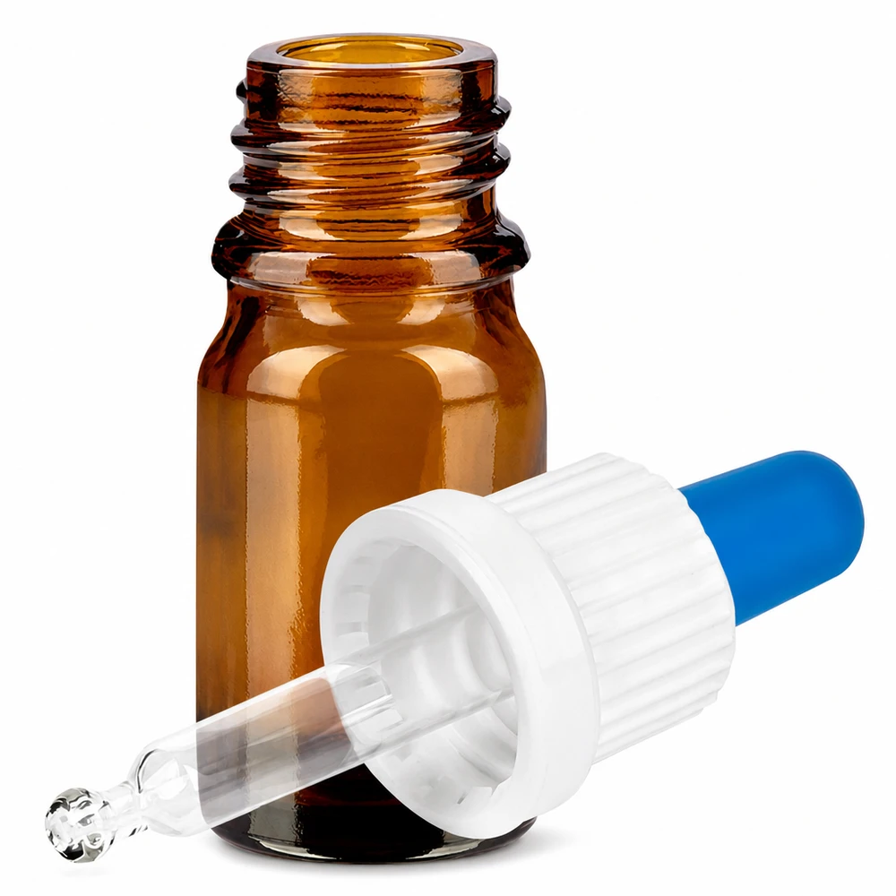 Bruin glazen pipetflesje 5ml met druppelaar OV BrownLine UT18/5 voor cosmetica en aromatherapie