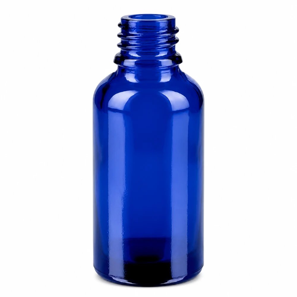 UV-beschermend glazen flesje 30ml in kobaltblauw ideaal voor aromatherapie en natuurlijke cosmetica