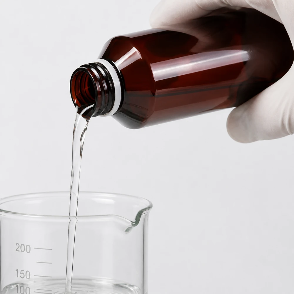 PET fles 1000ml met witte flip-top dop. Veilig omgaan met chemische stoffen dankzij de bruine PET-fles van 1000 ml met een goed sluitende klapsluiting