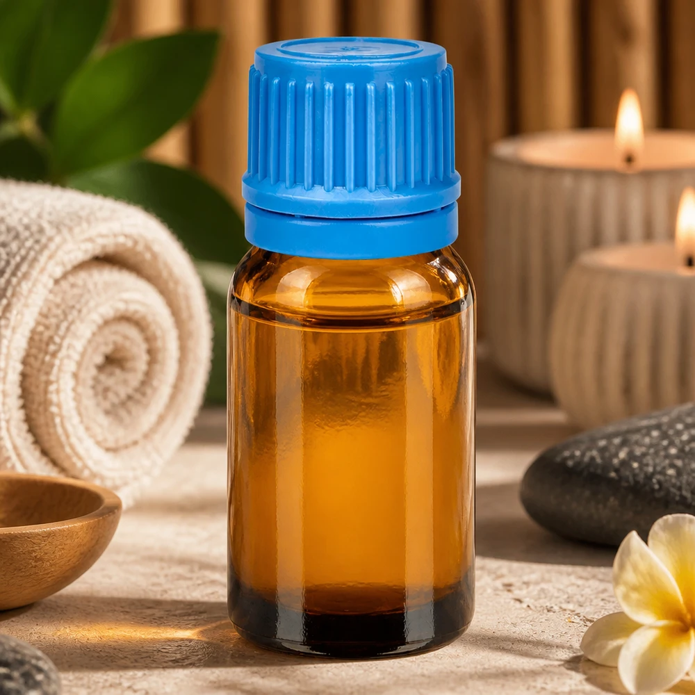 10ml apothekersflesje in bruin met strakke blauwe dop voor langdurige opslag