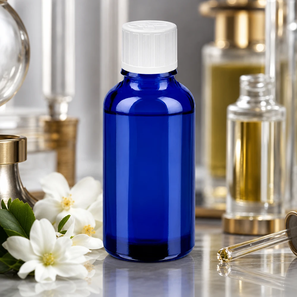 30ml fles 11mm SV w. STD KiSi BlueLine UT18/30 Glazen flesje van 30 ml met robuuste witte schroefdop om lang te bewaren