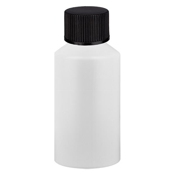 PET cilinderfles 50ml wit met schroefsluiting zwart PET cilinderfles 50ml wit met schroefsluiting zwart