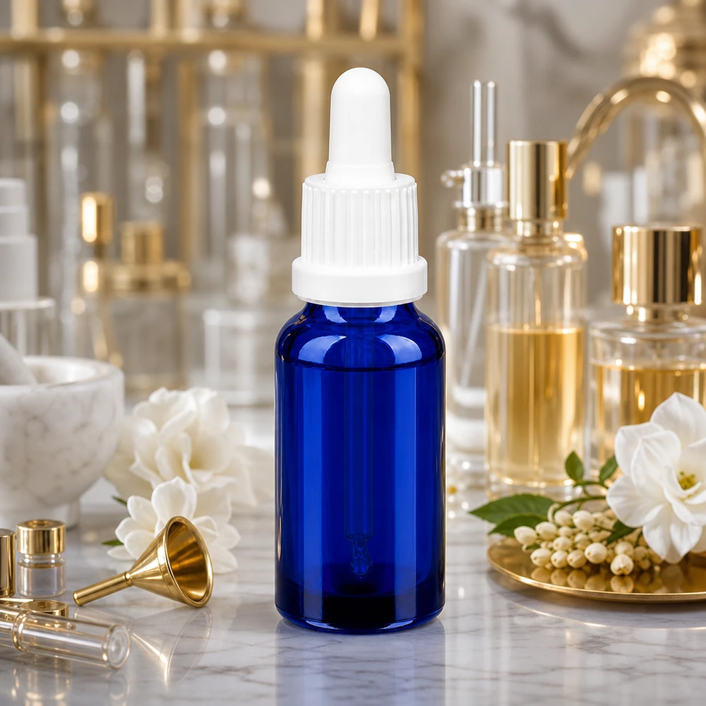 20ml pipetfles wit OV BlueLine UT18/20 20ml druppelflesje van robuust borosilicaatglas in farmaceutische kwaliteit met witte dop