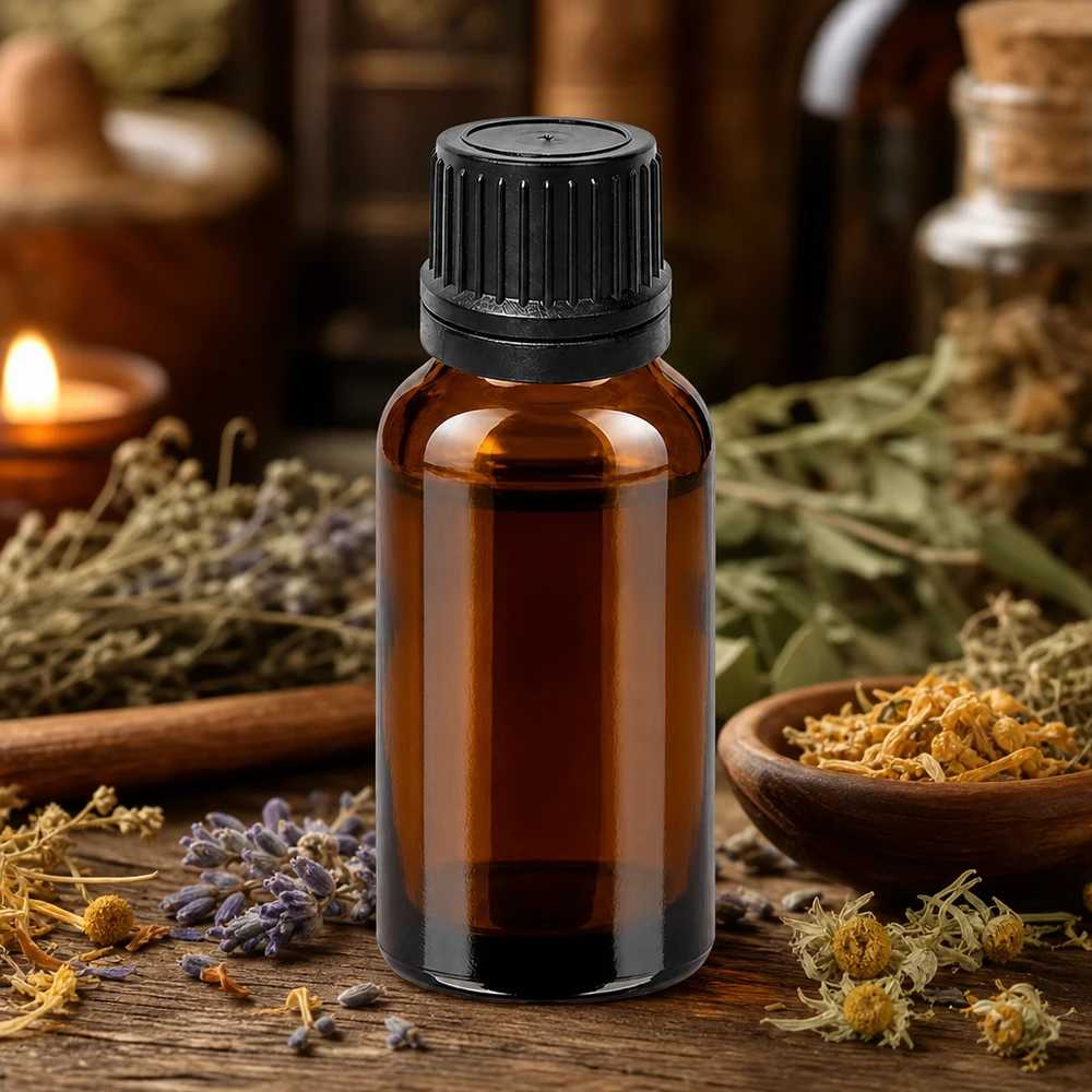 20ml druppelflacon 1mm zwart OV BrownLine UT18/20 20ml druppelflacon met lichtbeschermend bruin glas voor gevoelige oliën en extracten