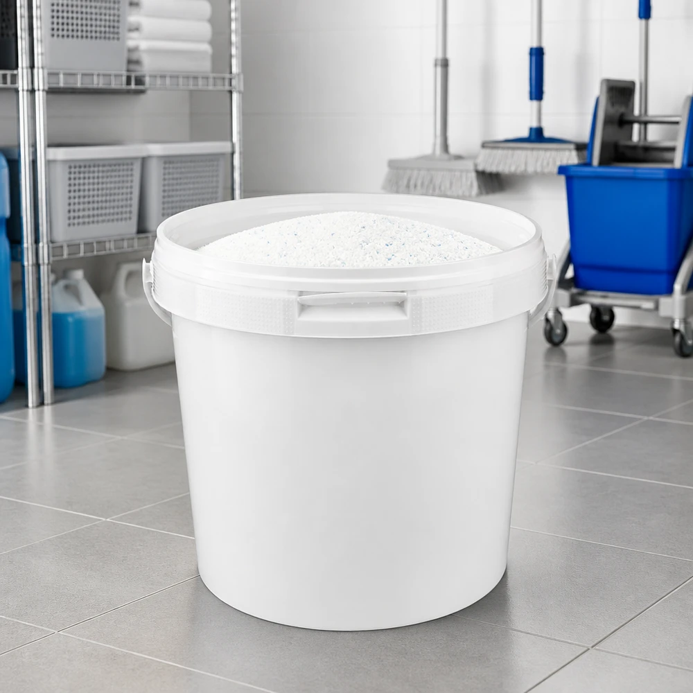 5,6 liter emmer van wit PP plastic met deksel Compacte voorraademmer van 5,6 l, wit, van slijtvast polypropyleen met verzegeling