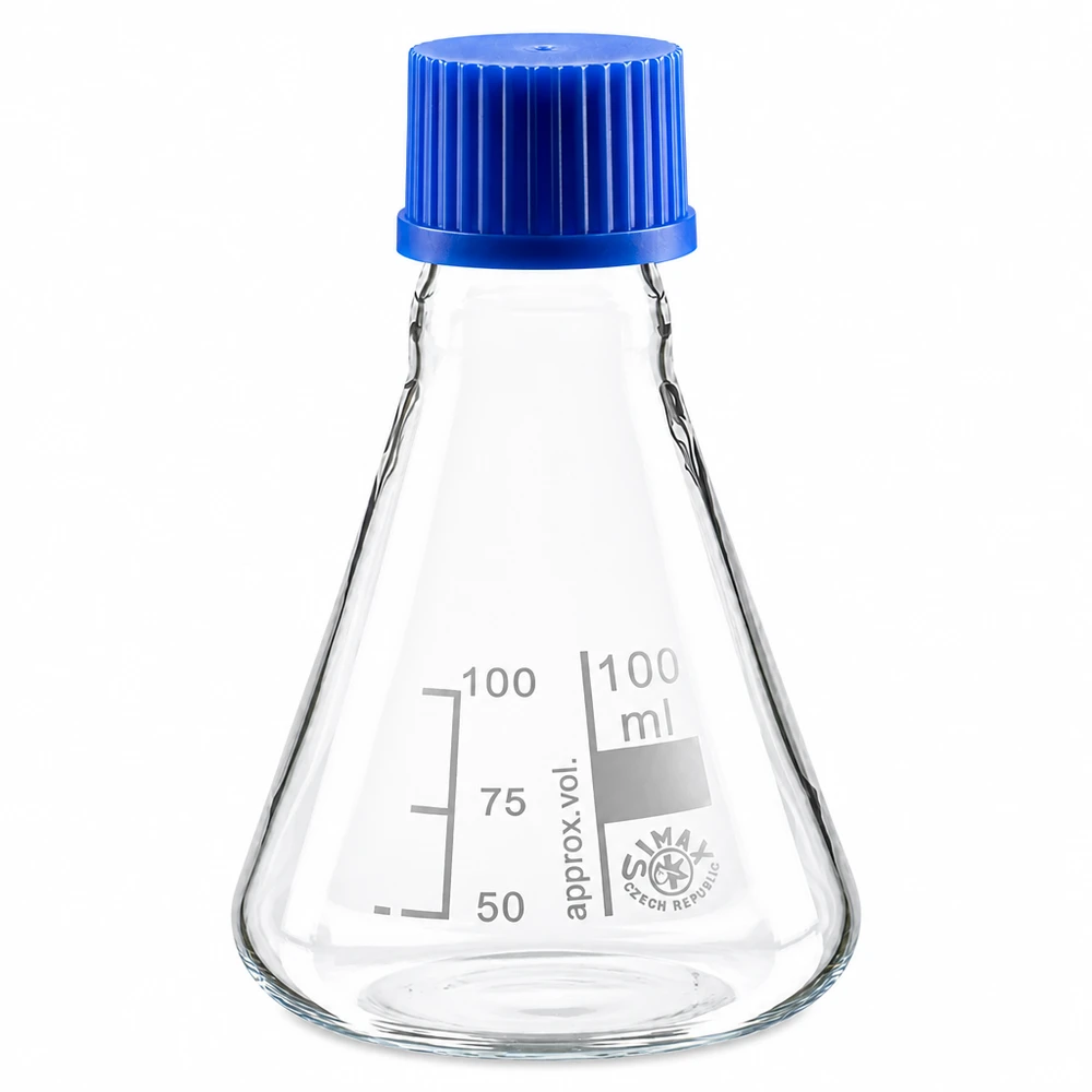 Kleine erlenmeyer 100ml ideaal voor schoollaboratorium en onderzoek met schroefdop