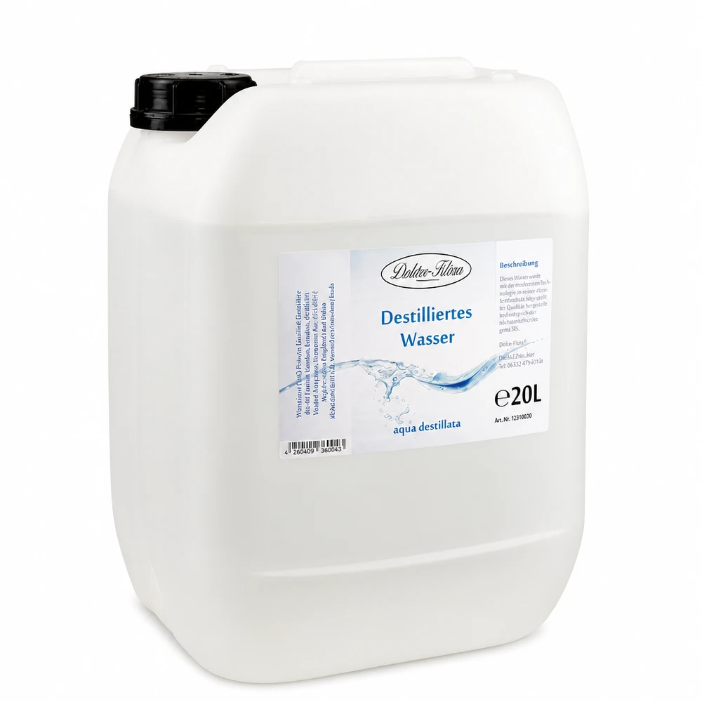 20 liter Doctor Claus gedestilleerd water in witte plastic bus met zwarte dop