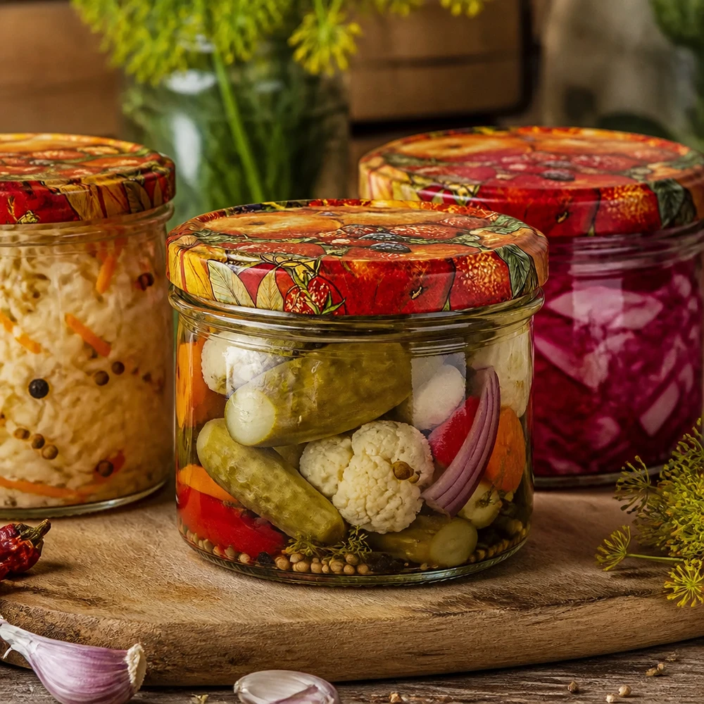 225 ml tuimelschalen fruitdecor met ingemaakte gemengde groenten, inmaakpot voor augurken en gefermenteerde conserven