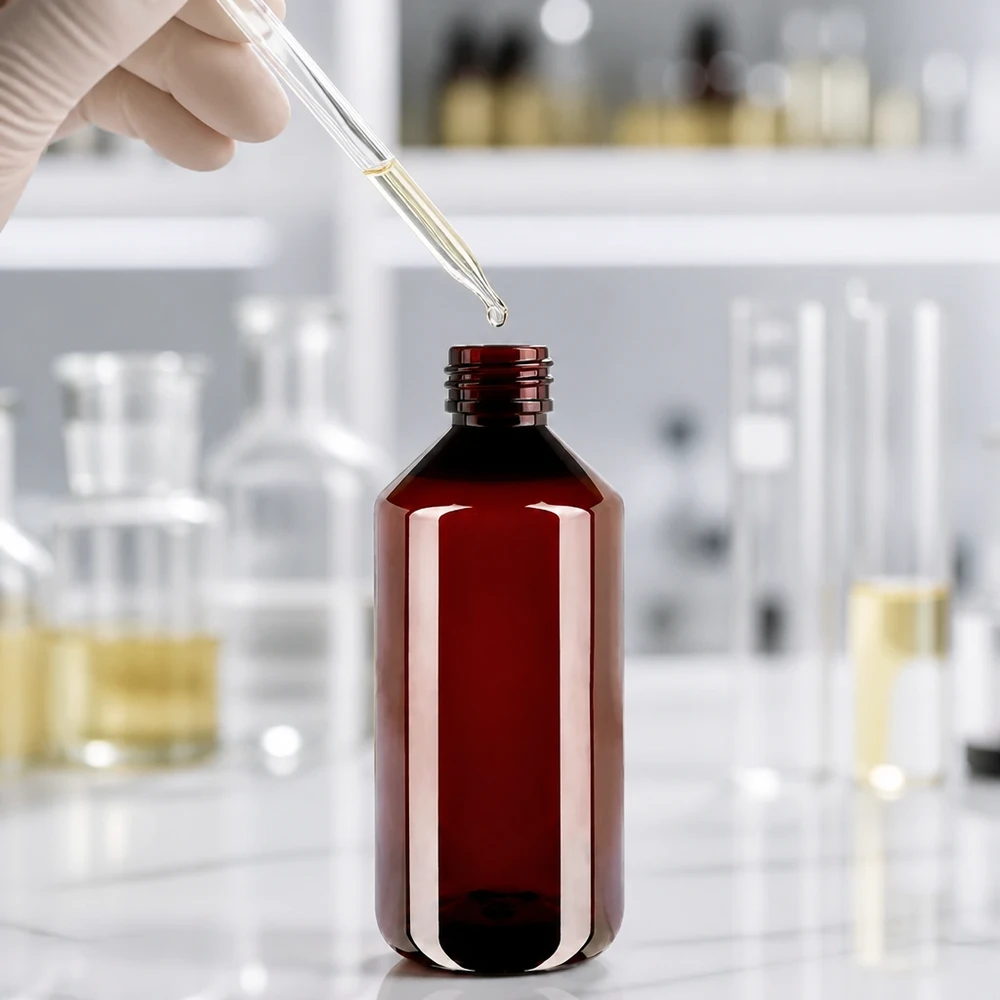 Voedselveilige bruine, lichtondoorlatende PET-fles van 1000 ml met rode verzegeling
