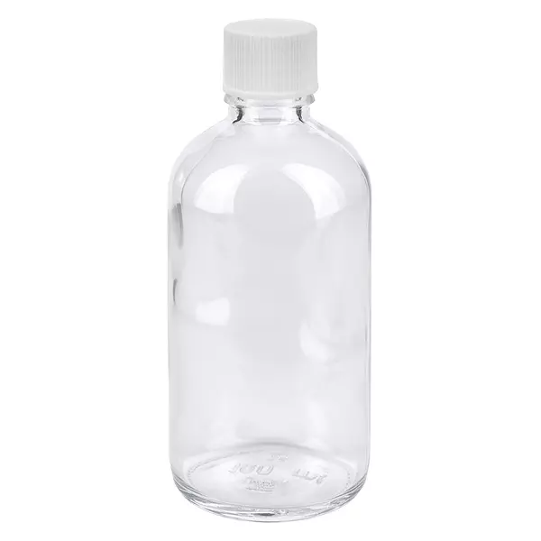 Glazen fles van 100 ml met witte schroefdop van 11 mm, ClearLine-serie UT18