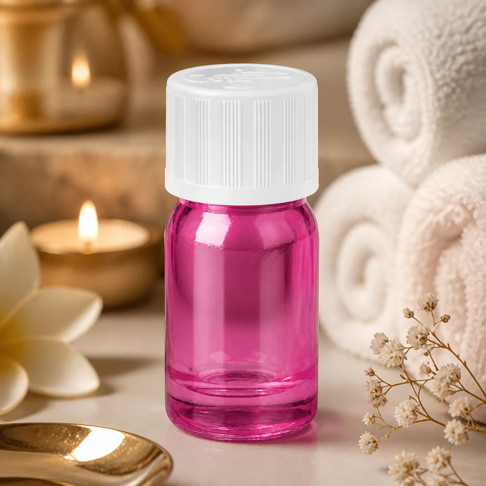 Stijlvol 5ml druppelflesje in paars transparant, ideaal voor doe-het-zelf cosmetica en mengsels