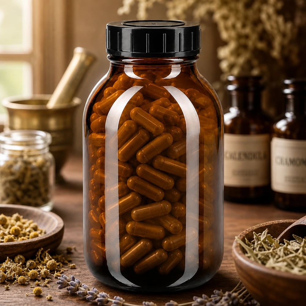 Apothekersfles 500ml van UV-beschermend amberkleurig glas met praktische schroefdop