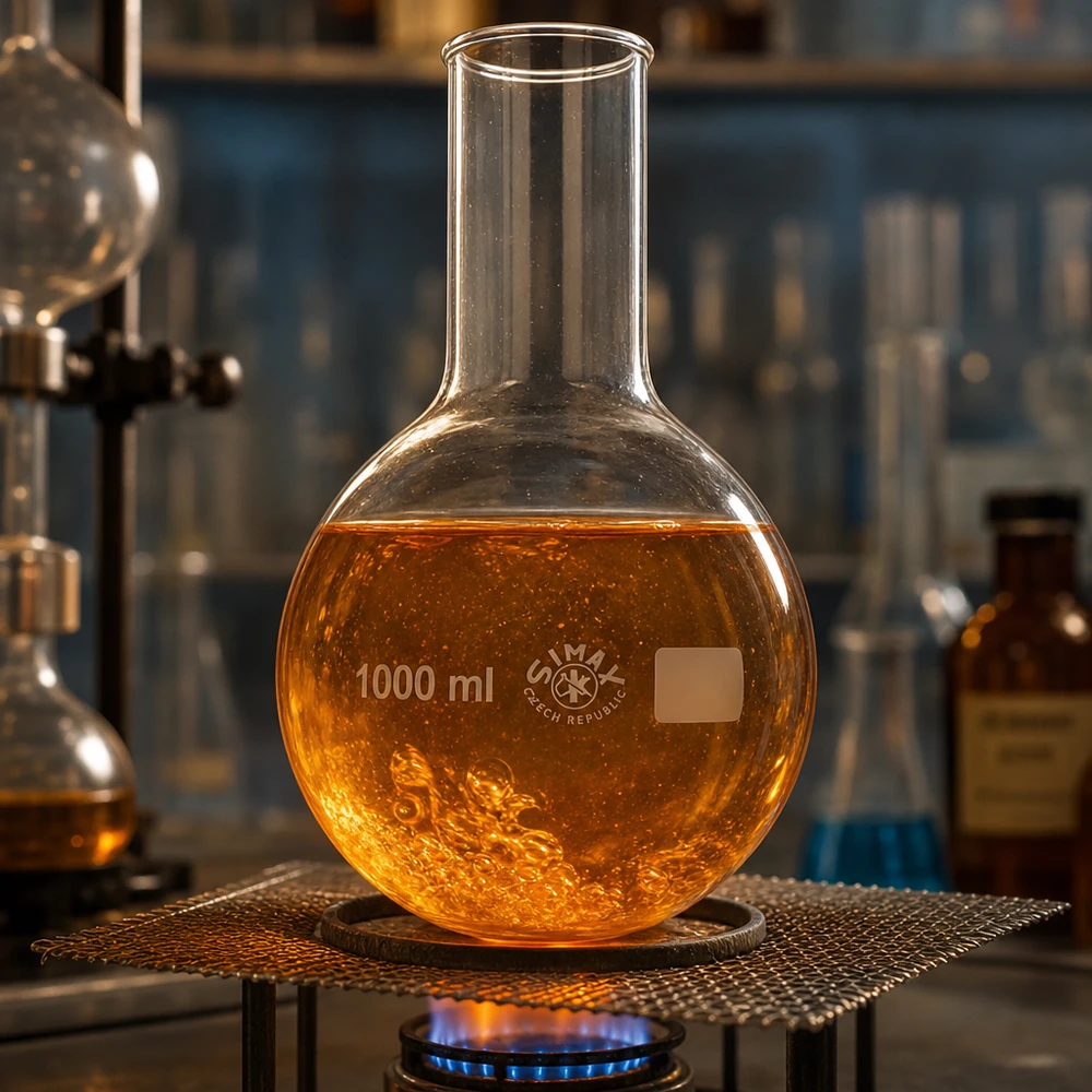 Chemie rondbodemkolf 1000ml met wijde opening voor synthesereacties in het onderzoekslaboratorium