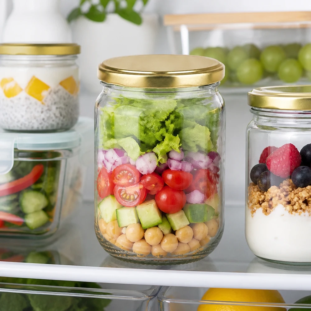 555 ml rond glas + BasicSeal-deksel goud UNiTWIST UniTwist rond glazen pot van 555 ml met gouden schroefdeksel, ideaal voor gezonde meal prep-recepten