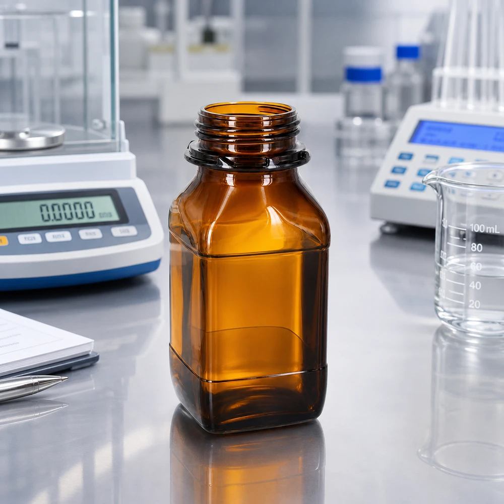 500 ml chemiefles met wijde hals en UV-bescherming dankzij bruine glaskleuring voor laboratoriumtoepassingen