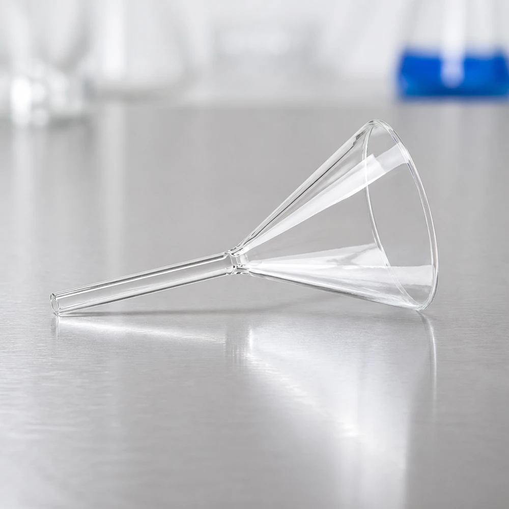Robuuste laboratoriumtrechter van kalk-sodaglas met een compact ontwerp voor ruimtebesparende opslag