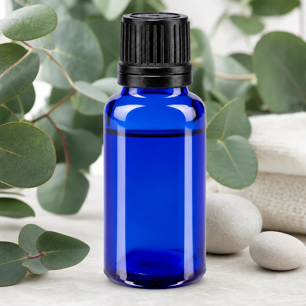 Blauwe glazen flessen 20ml met wit 0.8mm druppelstop St Lichtbestendige druppelfles van 20 ml in kobaltblauw, vervaardigd uit hoogwaardig ApoGlas, voor etherische oliën en tincturen