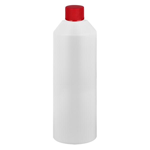 PET cilinderfles 250ml wit met schroefsluiting rood PET cilinderfles 250ml wit met schroefsluiting rood