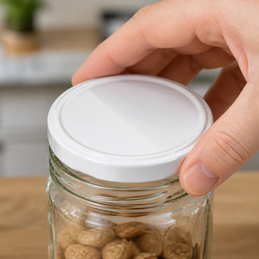 Bewaren van levensmiddelen met BasicSeal-deksel, wit, 66 mm, TO66 UNiTWIST op glazen pot