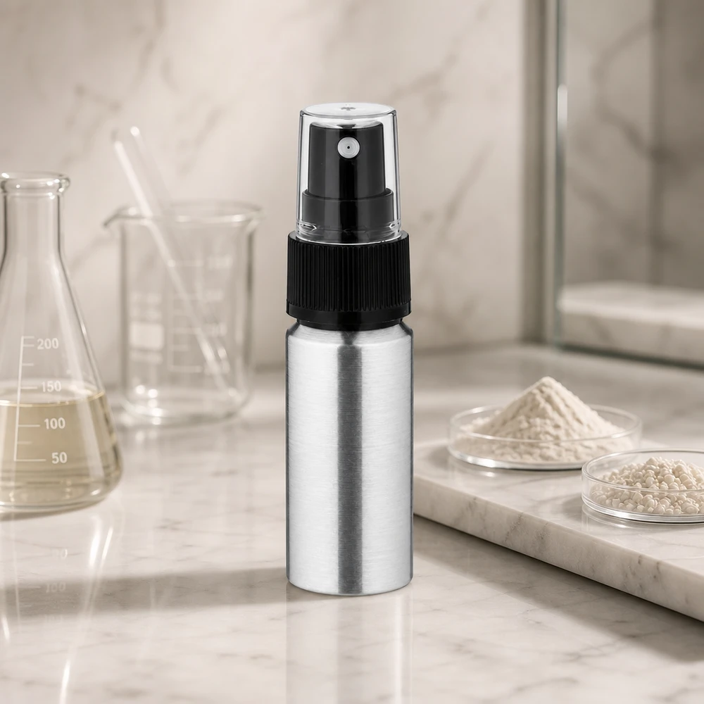 20 ml aluminium fles gebeitst incl. pompverstuiver zwart Compacte 20 ml sprayflacon van aluminium - perfect voor op reis en voor laboratoriumtoepassingen