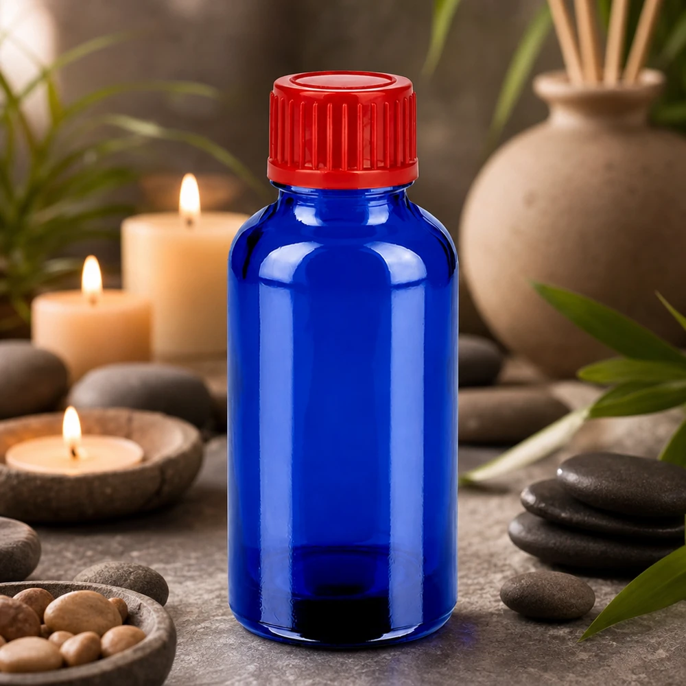 30ml fles 11mm SV rood STD BlueLine UT18/30 Herbruikbaar glazen flesje van 30 ml met ergonomisch ontwerp en goed sluitende dop
