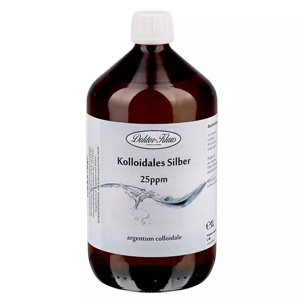 1000 ml colloïdaal zilver Doktor-Klaus, 25 ppm, navulling, in bruine PET fles 1000 ml colloïdaal zilver Doktor-Klaus, 25 ppm, navulling, in bruine PET fles