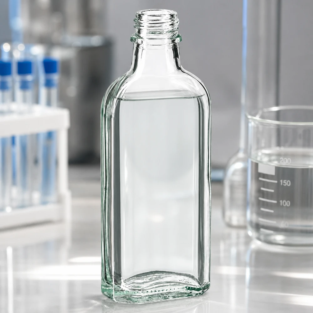 Hoogwaardige Meplat-glazen fles van 100 ml, helder, met smalle DIN22-schroefdop