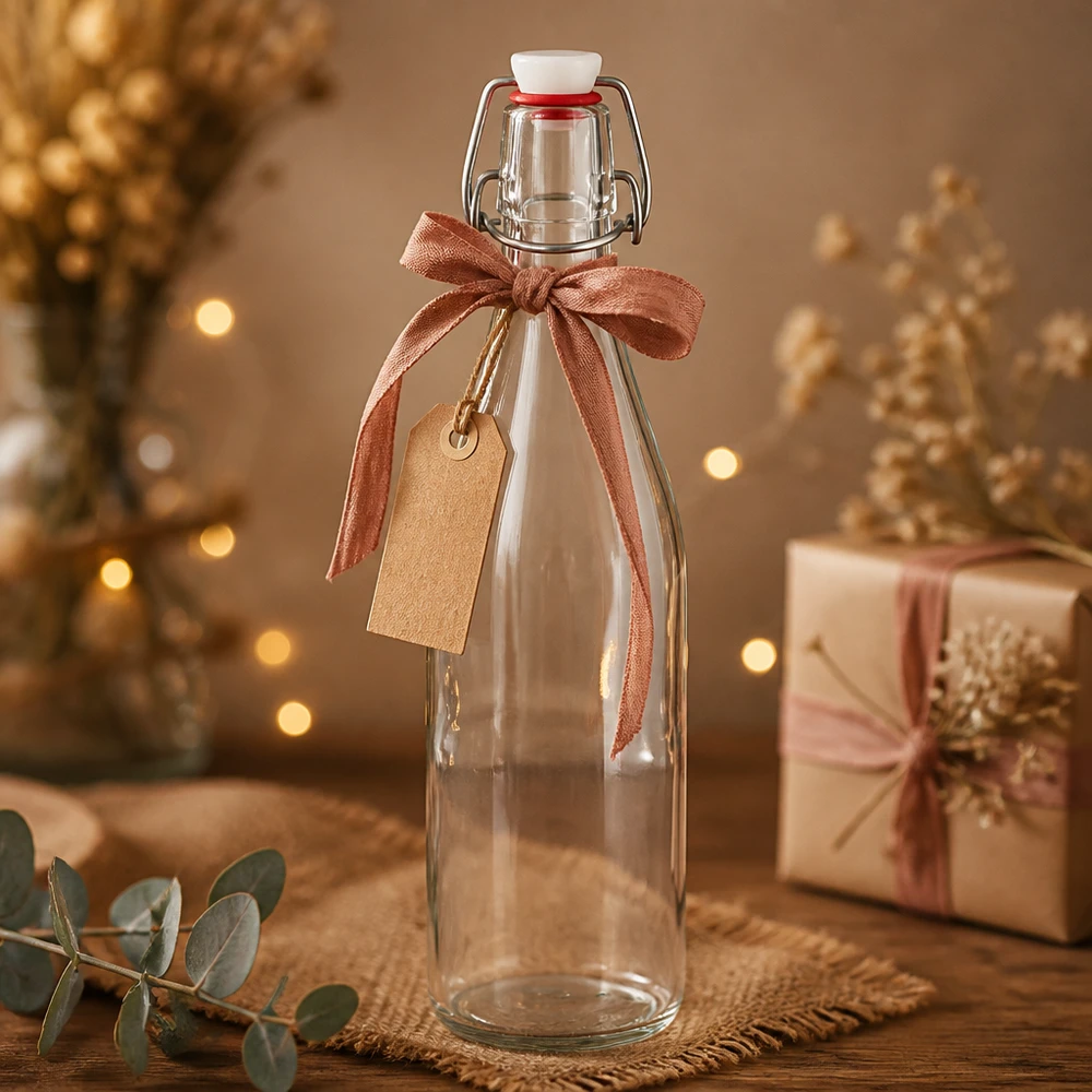 500ml glazen fles + draaidop PVC UNiTWIST 500ml glazen fles swing top kerstdecoratie geschenkdoos strik tag gouden lichtjes