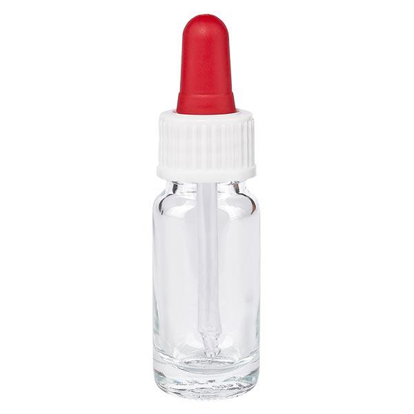 Pipetfles helder 10ml, pipet wit/rood ST Pipetfles helder 10ml, pipet wit/rood ST
