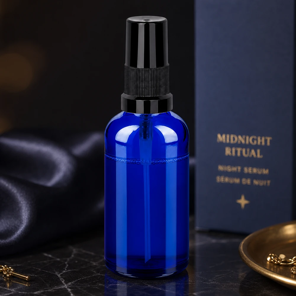 50ml spuitfles zwart STD BlueLine UT18/50 Veelzijdige 50ml glazen sprayflacon in blauw met gelijkmatige spraystraal voor doe-het-zelf cosmetica