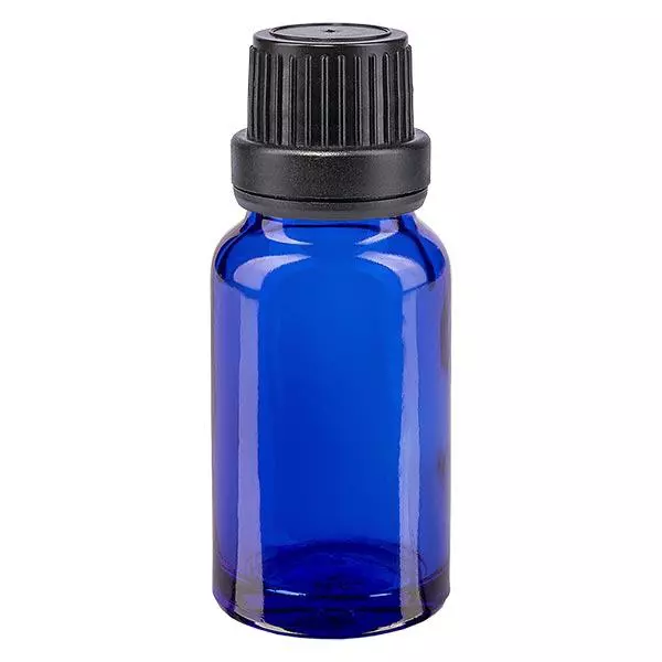 Blauwe glazen flessen 10ml met zwart sluiting OV