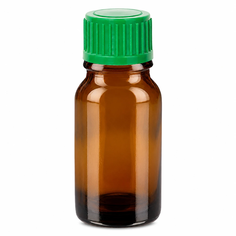 10ml Druppelflesje 0.8mm groen STD BrownLine UT18/10 10ml glazen flesje met druppelaar 0.8mm opening bruin-groen voor homeopathische middelen